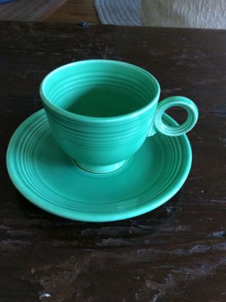 Vintage Fiesta Ware Medium Green Cup & Saucer