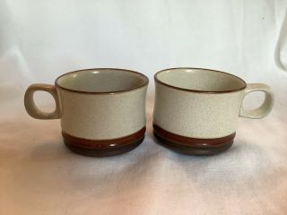 2 Vintage 1970’s Denby Pottery Cups Mugs Rust Red Brown Speckled Made In England