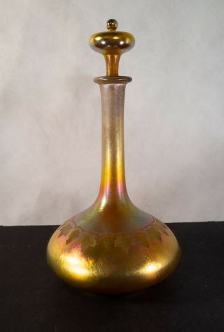 Louis Comfort Tiffany,  Favrile Decanter With Grape Design And Stopper.  C.  1910