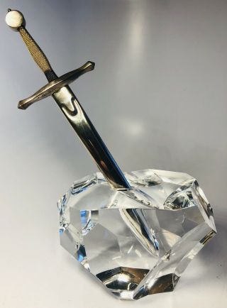 Steuben Excalibur Crystal Paperweight And Letter Opener With Red Box
