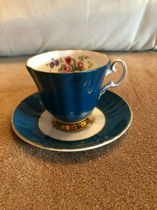 Vintage Royal Grafton Bone China Teacup And Saucer Turquoise England