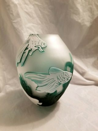 Fenton Pilgrim Glass By Kelsey Murphy 6  Tall Venus Fish Vase Have Certification