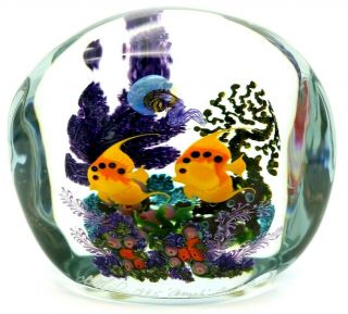 Large Chris Heilman Colorful Angelfish Aquarium Art Glass Paperweight