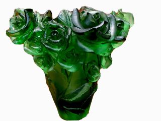 Magnificent Pate De Verre Heavy Green Rose Vase 21/21/19cm Weight 6.  45