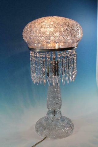 Elaborate American Brilliant Cut Glass 24 - 1/2 " Electric Lamp 30 6 - 1/4 " Prisms