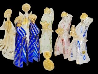 Vintage 8 Piece Murano Glass Nativity Set Jesus Mary Joseph Wise Men Angels