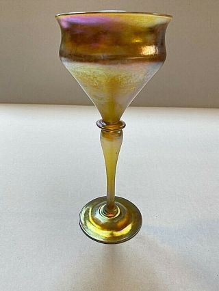 Louis Comfort Tiffany Gold Favrile Iridescent Wine Goblet - Lct