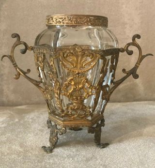 French Antique Baccarat Crystal Bronze Mounted Gold Gilt 2 Handle Vase 19c Dore