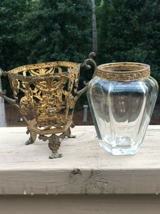 FRENCH Antique BACCARAT Crystal Bronze Mounted Gold Gilt 2 Handle VASE 19c Dore 2