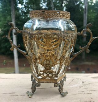 FRENCH Antique BACCARAT Crystal Bronze Mounted Gold Gilt 2 Handle VASE 19c Dore 3