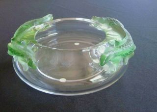 Vintage Lalique Crystal Rare Bamako Green Salamander Bowl