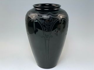 Impressive Steuben Mirror Black Acid Cut Back Vase Medieval Griffin Decorations
