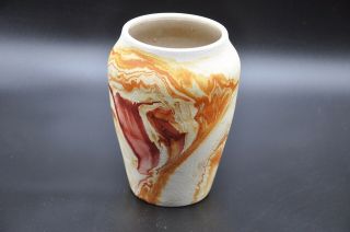 Vintage Nemadji Red And Orange Swirl Native American Art Pottery Vase