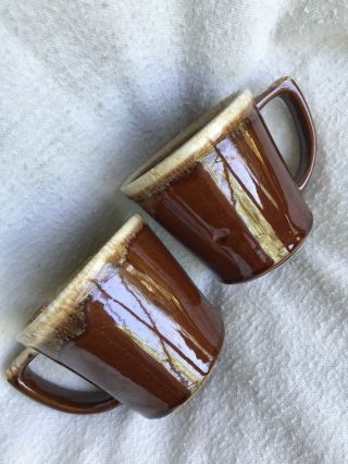 2 Pc Set Vintage Mccoy Usa Pottery Brown Drip Glazed Mug Coffee Cup