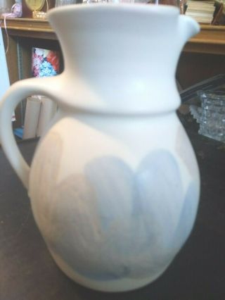 Hand Crafted Studio Art Pottery 7.  5 " Tall Pitcher - Signed Ks - Pastels On White