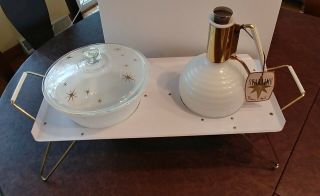 Federal Gold Stars Atomic Ovenware Chafing Dish W/ Starline Rodney Kent Pitcher