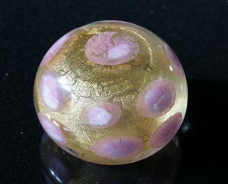 A Vintage Murano Large Paperweight With Gold And Pink Kisses