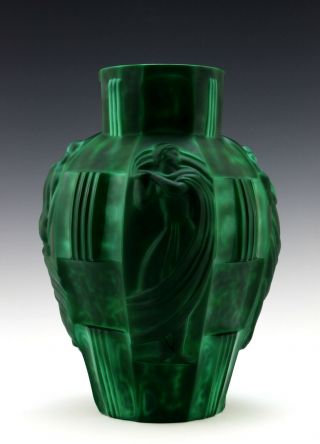 Glamorous Art Deco Jade Malachite Nude Figural Vase 1930 