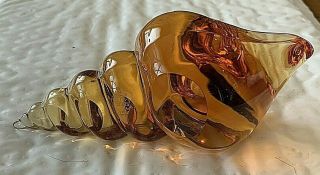 Saint Louis French Crystal Seashell Figurine/paperweight.  6 " Amber