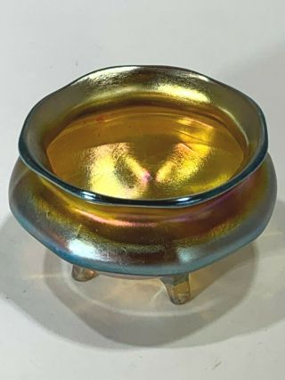 Tiffany Studios Blue/Gold Iridescent Favrile Glass Cauldron Footed Salt Cellar 2