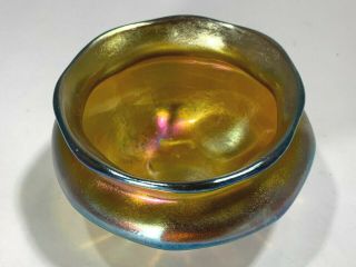Tiffany Studios Blue/Gold Iridescent Favrile Glass Cauldron Footed Salt Cellar 3
