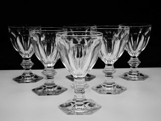 6 Baccarat Crystal " Harcourt 1841 " Claret Wine Glasses Hand - Crafted In France