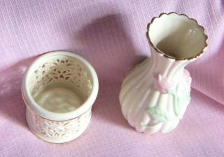 Lenox Bud Vase with Pink Rose and Pierced Votive Candle Holder 2