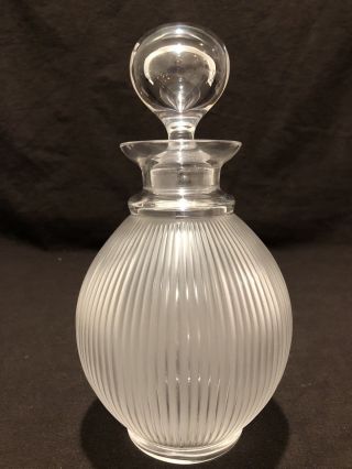 Lalique France Crystal Langeais Frosted Clear Glass Ribbed Decanter