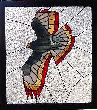 Red Tail Hawk - 22 X 25 Leaded Stained Glass Art Panel,  Window / Ceiling Hanging