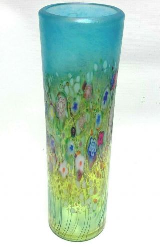 Robert Held Floral Stretched Art Glass Tube Vase 11.  75 "