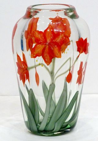 Signed Sillars Orient & Flume Studio Art Glass Amaryllis Lily Paperweight Vase