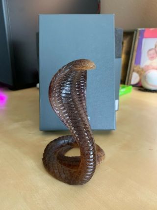 Signed Daum France Amber Pate De Verre Cobra Snake Figure