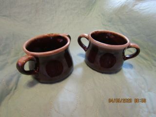 Vintage Mccoy Pottery Usa Brown Drip Double Handle Soup/chili Bowls.
