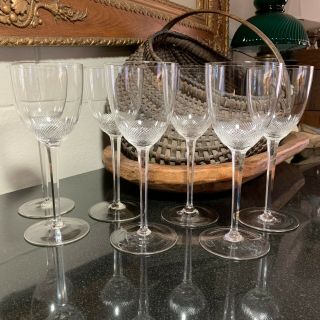 7 Scarce Moser 8 1/8 " Royal Pattern Hand Crafted Tall Wine Glasses Diamond Cut