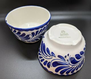 Set Of 2 Anfora Puebla Blue Fruit/soup/dip/snack Bowls,  Handpainted In Mexico