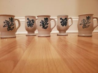 Pfaltzgraff Yorktowne Mug Cup Stoneware Footed Coffee Gray & Blue Vtg.  Set Of 5