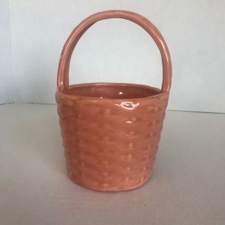 Vintage Haeger Usa Pottery Ceramic Basket Weave Planter Coral Pink Easter 3406