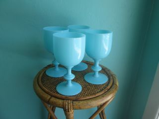 Portieux Vallerysthal Blue Milk Glass Goblet 6 1/2” Set Of 4
