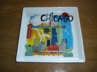 Crate And Barrel Square Small Plate City Chicago Collectible Appetizer