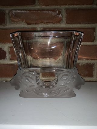 Lalique French Frosted & Clear Crystal Glass " Venise " Double Lion Head Vase