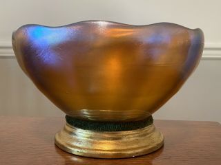 Antique Authentic Lc Tiffany Favrile Design 1284 Irridescent Art Glass Bowl