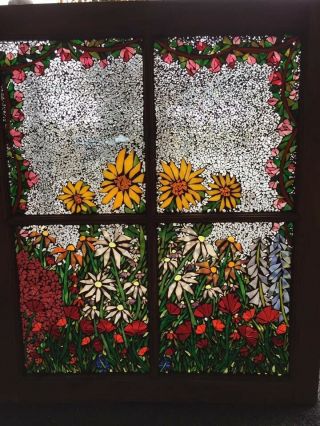 Mosaic Window Art Hand Crafted Stained Glass 25x27 Flower Garden