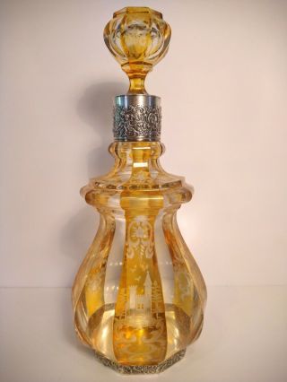 Bohemian Amber Gold Cut To Clear Crystal Wine Decanter 800 Silver