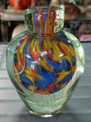 Circa 1970 Italian Murano Glass Sommerso Pulled Feather Vase (luigi Onesto)