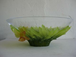 Vtg Daum Nancy Art Glass Jonquille Daffodil Pate De Verre Centerpiece Bowl Big