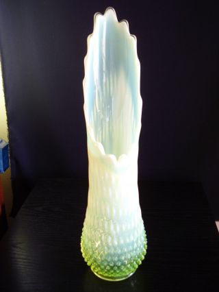 Fenton Art Glass Hobnail Topaz Vaseline Opalescent 17.  5 In.  Swung Vase