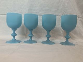 Portieux Vallerysthal Blue Milk Glass Goblet 6 1/2” Set Of 3 Plus One Bonus