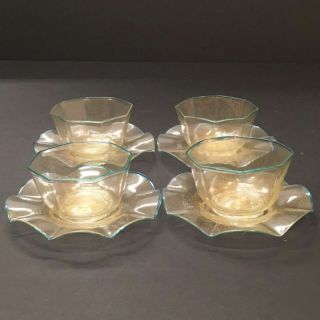 Galliano Ferro Venetian Glass Dessert Bowls W/ Plates Murano Italy Set Of 4