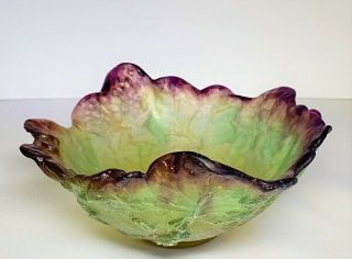 Vintage Daum France Art Glass Pate De Verre Cabbage Leaf Bowl.