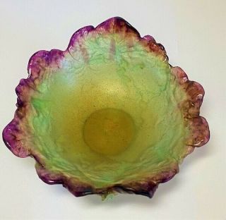 Vintage Daum France Art Glass Pate de Verre Cabbage Leaf Bowl. 2